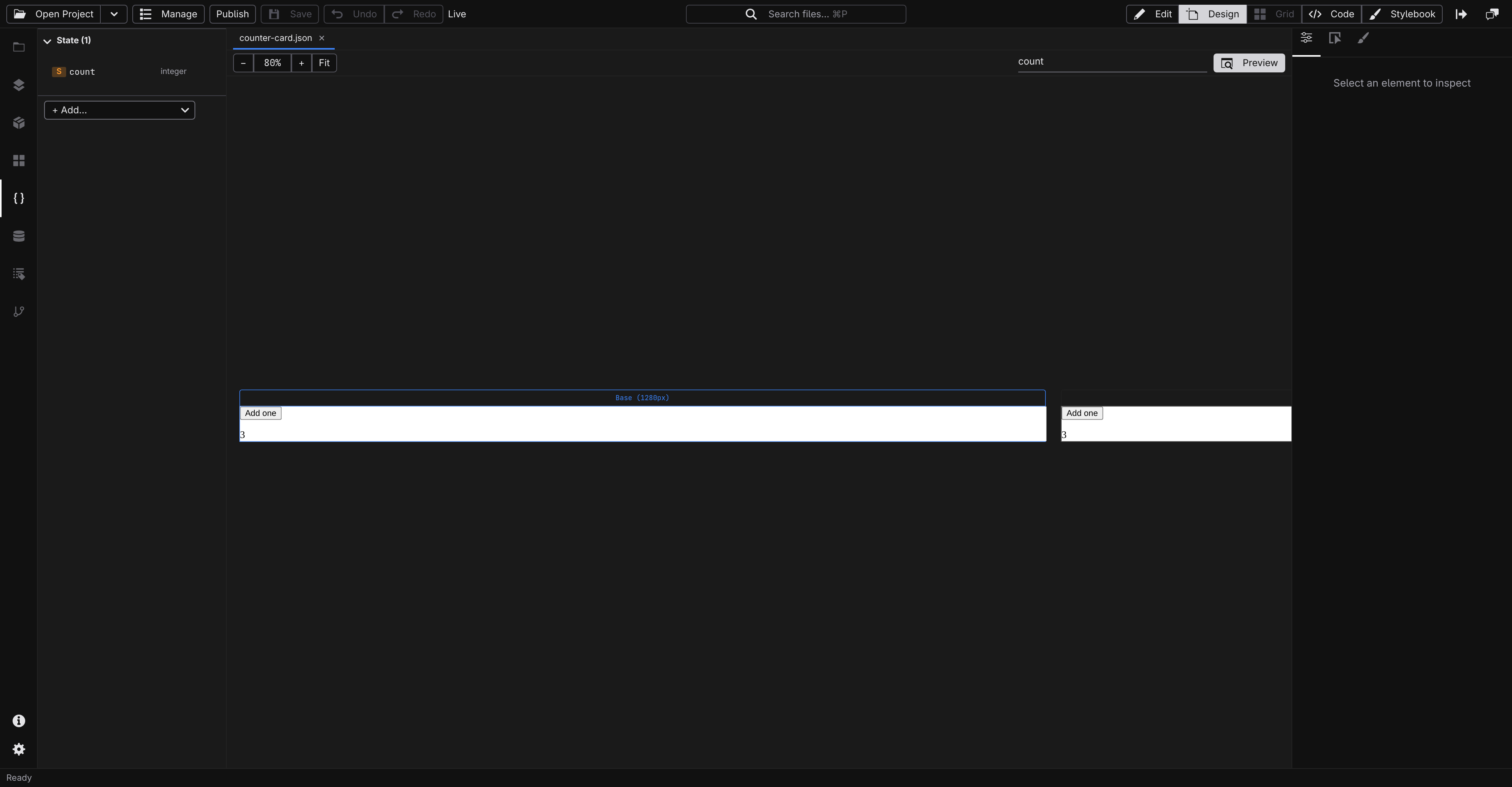 The canvas with Preview on, the paragraph showing the climbed count