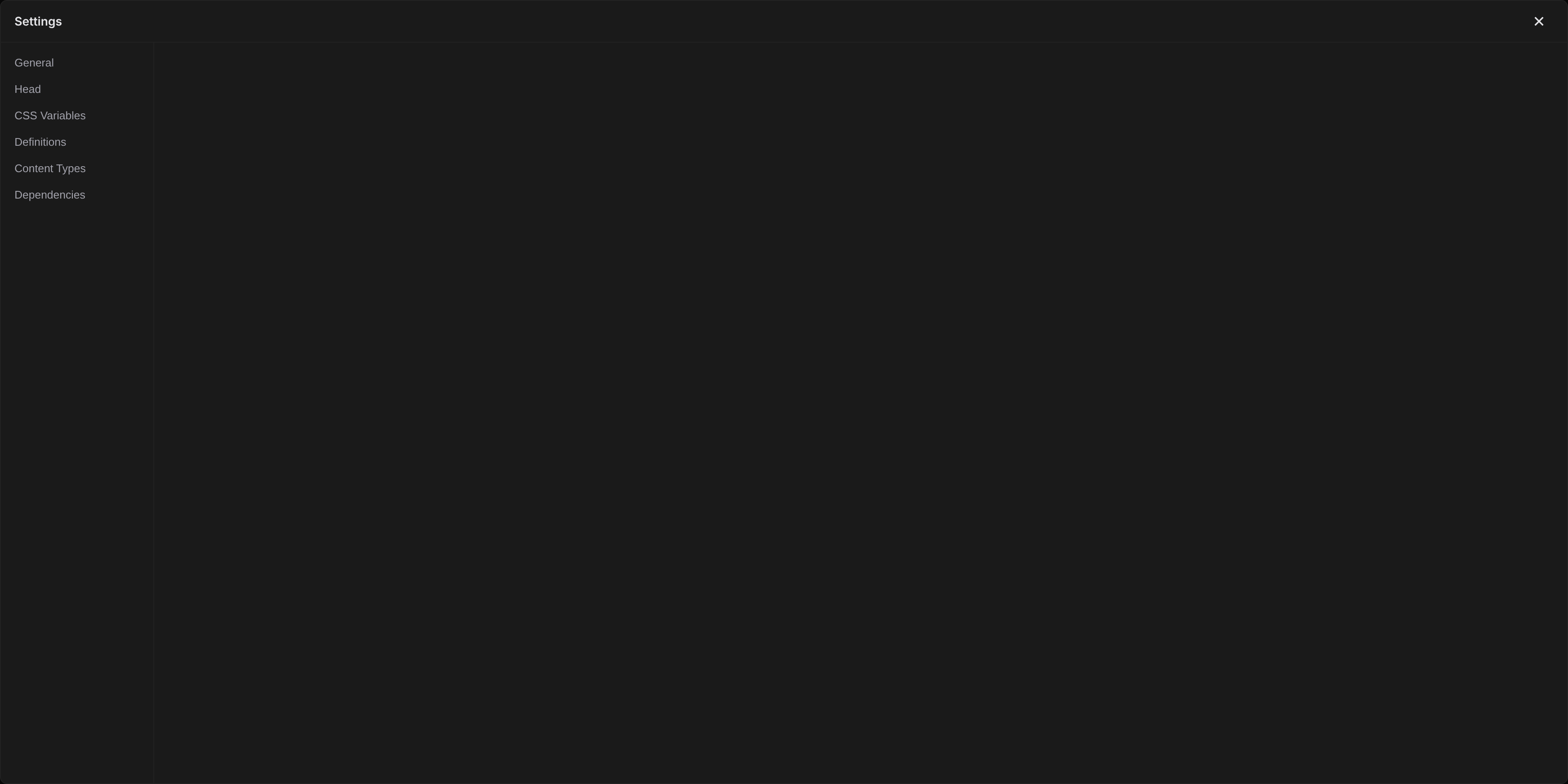 The CSS Variables settings section with grouped color, font, and size variables