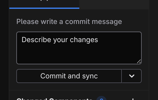 Jx Studio commit box — write a message and commit-and-sync straight from the Source Control panel