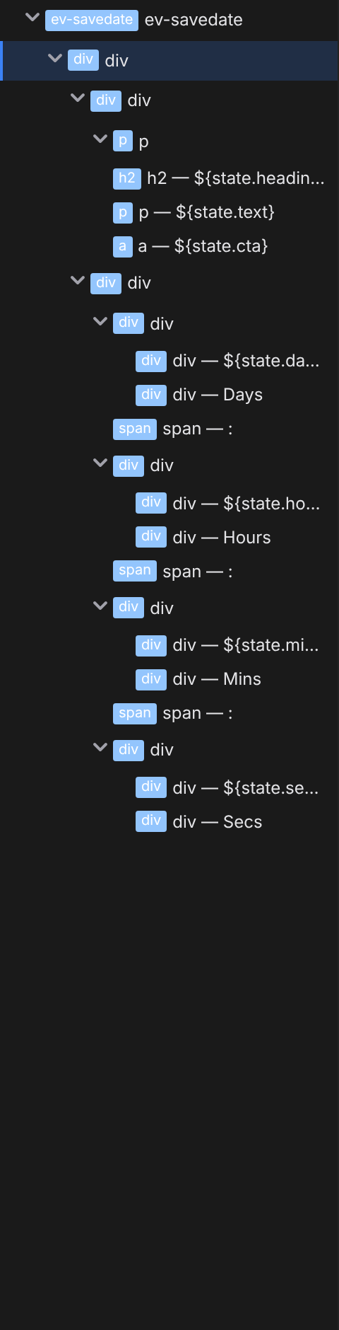 The Layers panel showing a nested element tree with a selected row