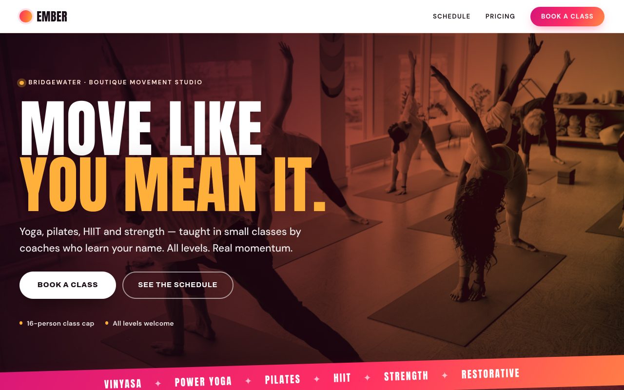 Preview of the Ember Yoga & Fitness starter site