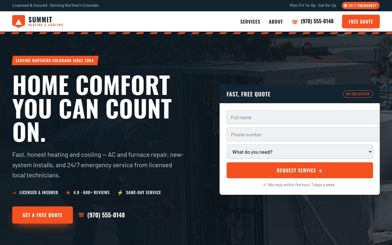 Preview of the Summit Heating & Cooling starter site
