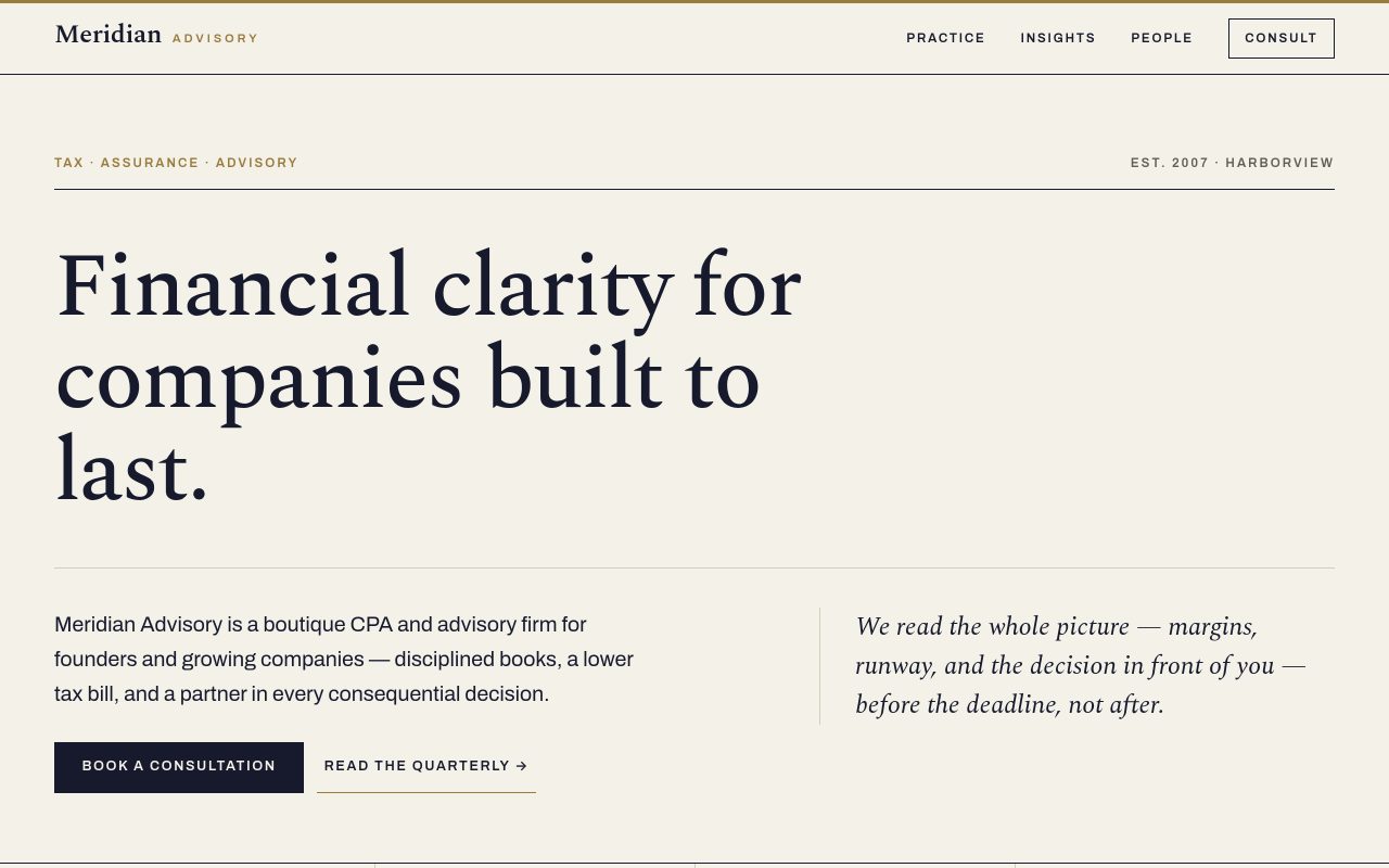 Preview of the Meridian Advisory starter site