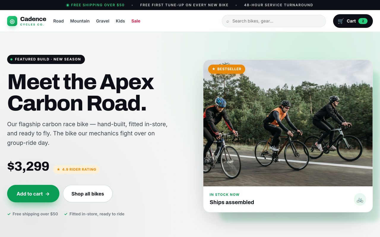 Preview of the Cadence Cycles starter site